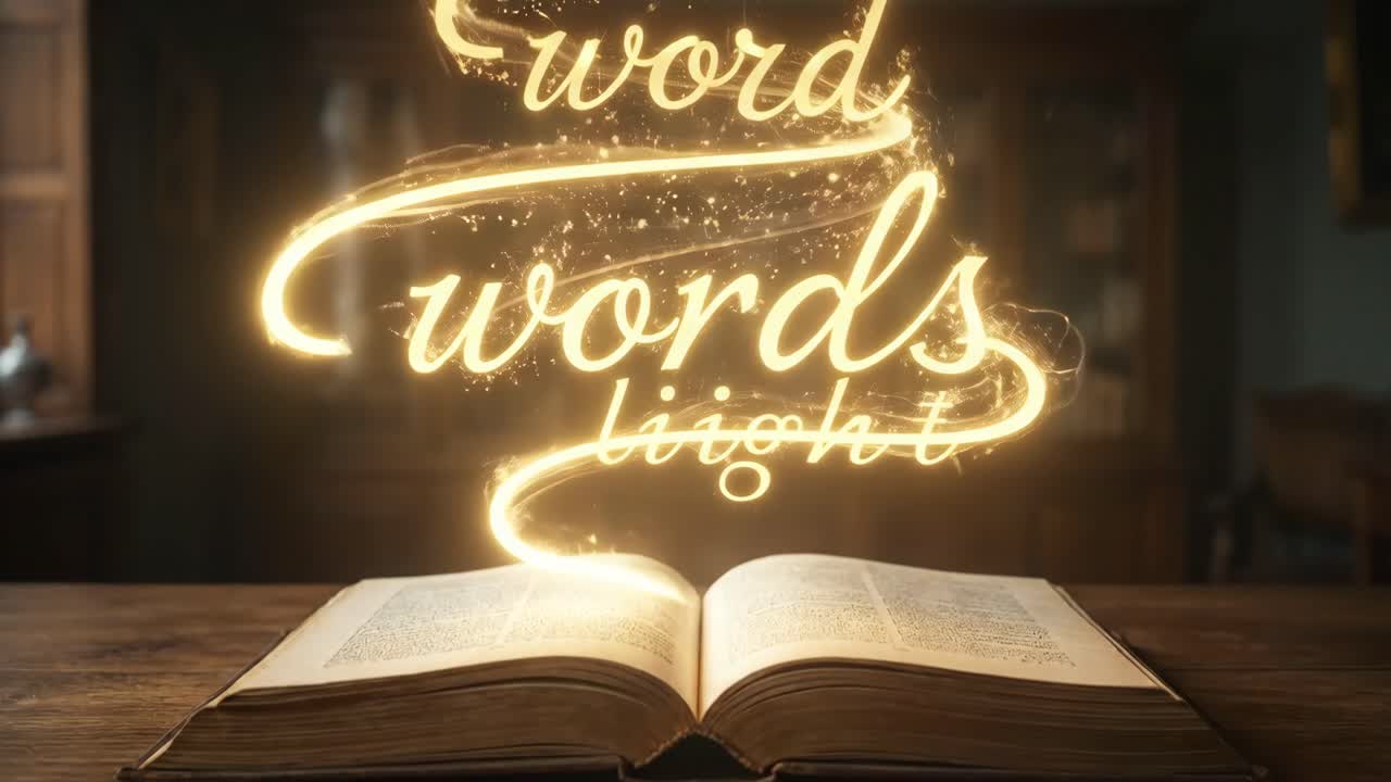 Parole magiche e luce emergono da un antico libro