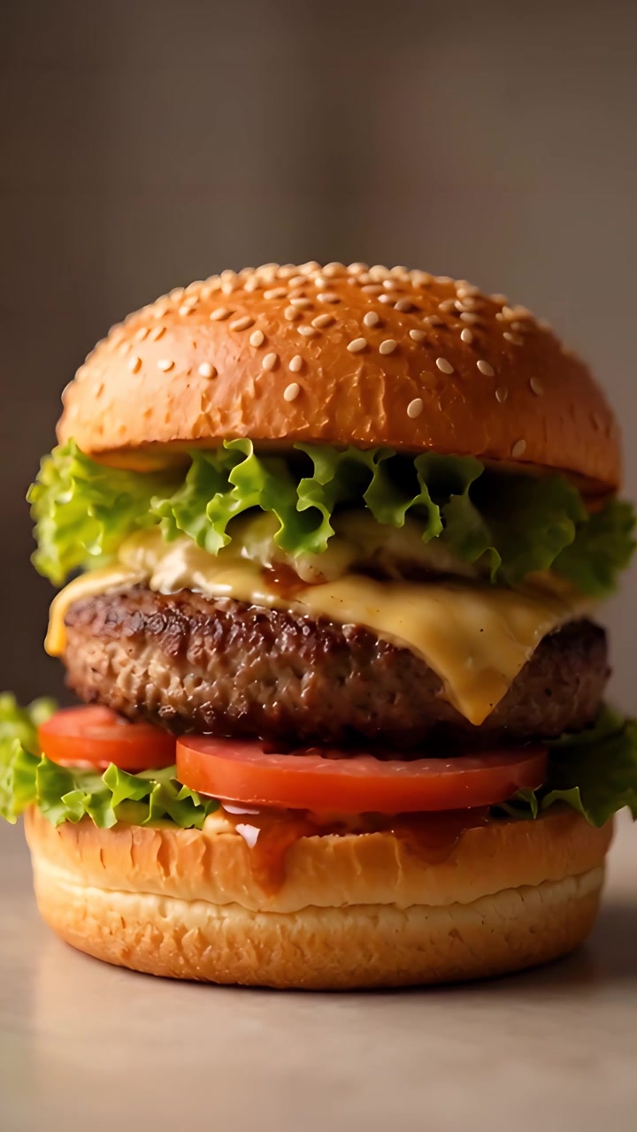 Hamburger Succoso Primo Piano Sfondo Bokeh 4K
