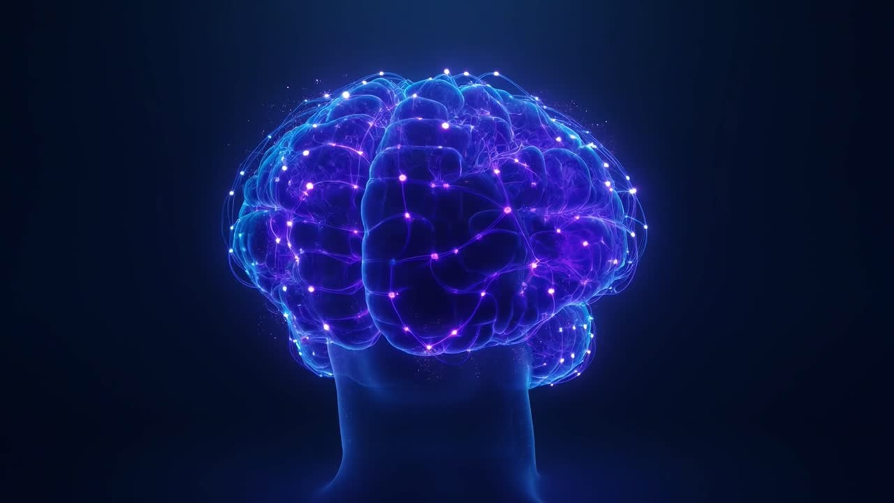 Cervello Umano Astratto con Attività di Rete Neurale Luminosa