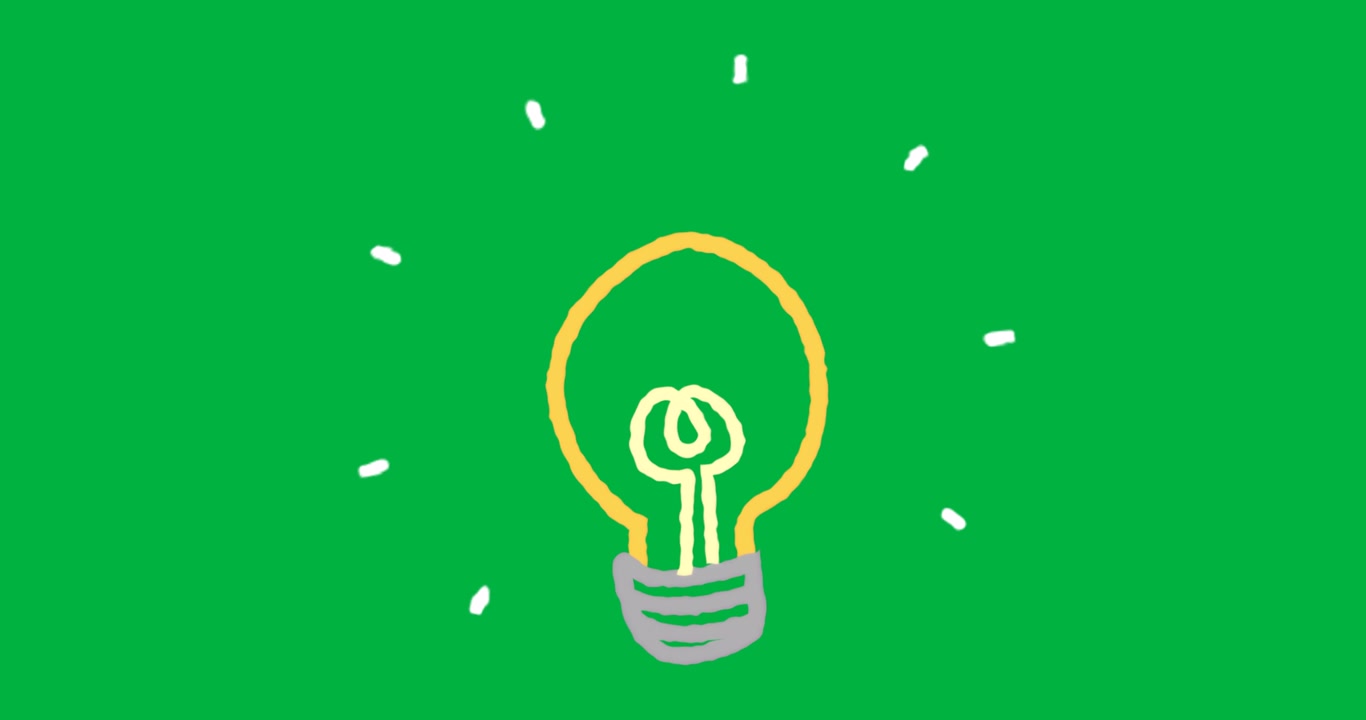 Lampadina disegnata a mano che fluttua su sfondo trasparente, illustrando il concetto di innovazione tecnologica
