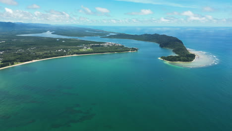 Phang-Nga-Province,-Thailand---A-Picturesque-Panorama-of-the-Khao-Lak-Shoreline---Aerial-Drone-Shot