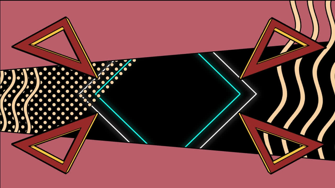 검은색 배경 위에 다채로운 기하학적 그래픽의 애니메이션