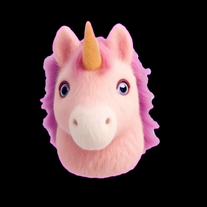 Animated 3D Unicorn Head Rotating Against Black Background