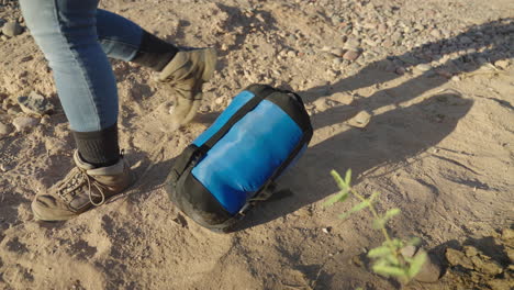 Female-Hiker-Loses-Sleeping-Bag-on-Desert-Hike-in-Mountains