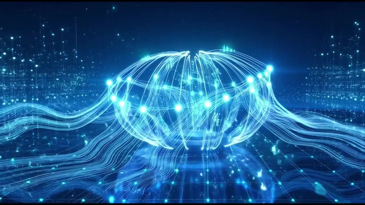 Abstract Digital Network Sphere with Flowing Data Lines