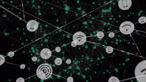 animation of network of connections with icons on black background