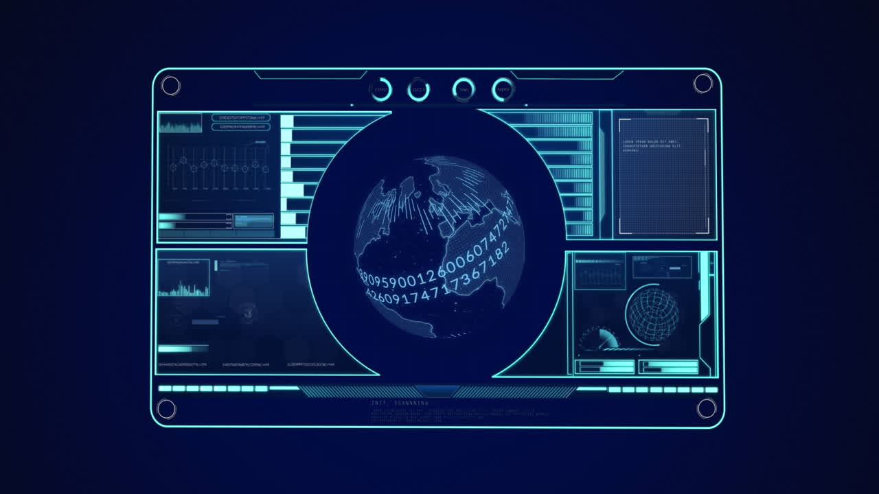 Animation of globe spinning with numbers and data processing