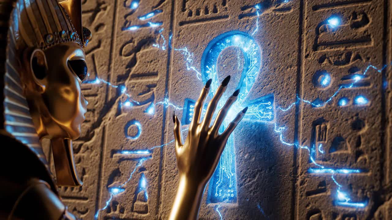 Futuristic Pharaoh Connecting to Ancient Technology