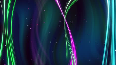 animación de hebras de neón rosadas, verdes y azules que se mueven sobre un fondo de remolino verde oscuro y azul