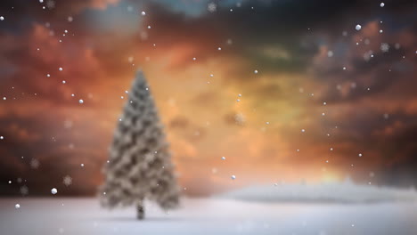 Animación-De-Nieve-Cayendo-Sobre-Un-Paisaje-Invernal-Navideño-Con-Fondo-De-árbol