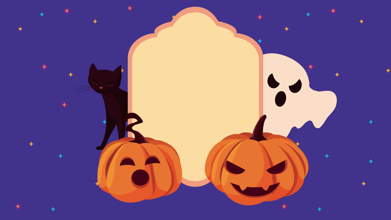 호박과 검은 고양이와 함께 행복한 할로윈 애니메이션