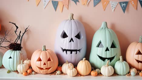 decoraciones de calabaza de halloween en color pastel