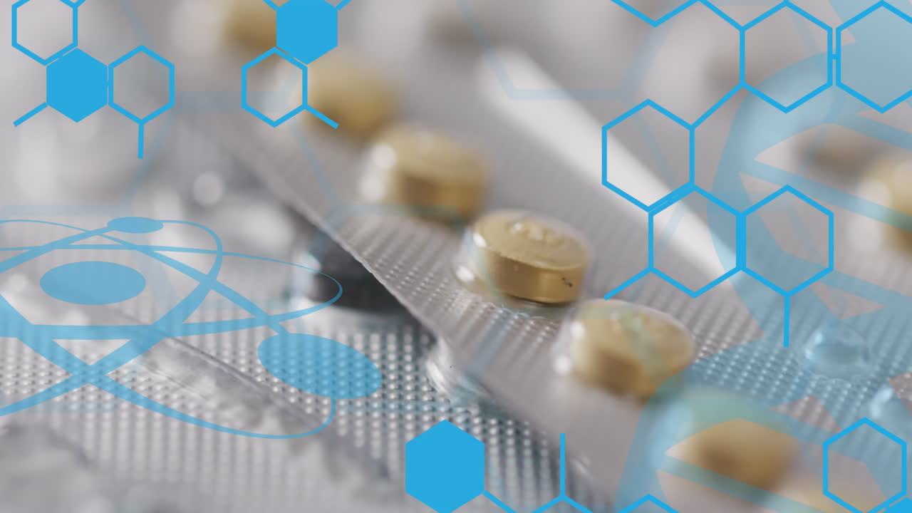 패 테이블을 통해 육각형 패턴과 분자 구조의 애니메이션