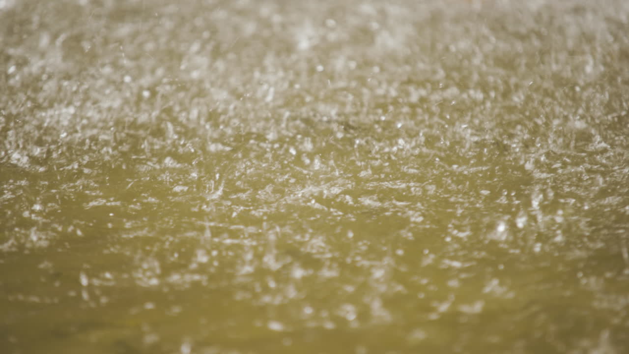 Detail shot, rain falling on water