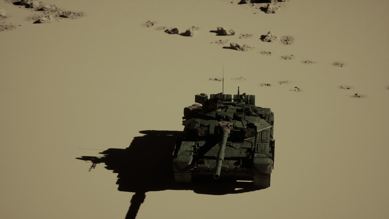 Un carro armato verde nel deserto