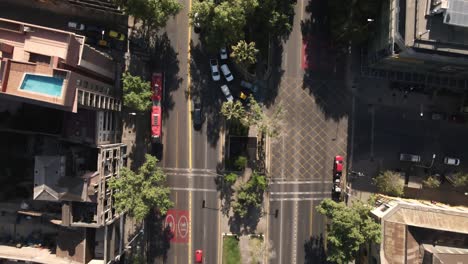 Bird-eye-view-shot-of-Alameda-avenue-in-downtown-of-Santiago-de-Chile,-UHD-4K-aerial