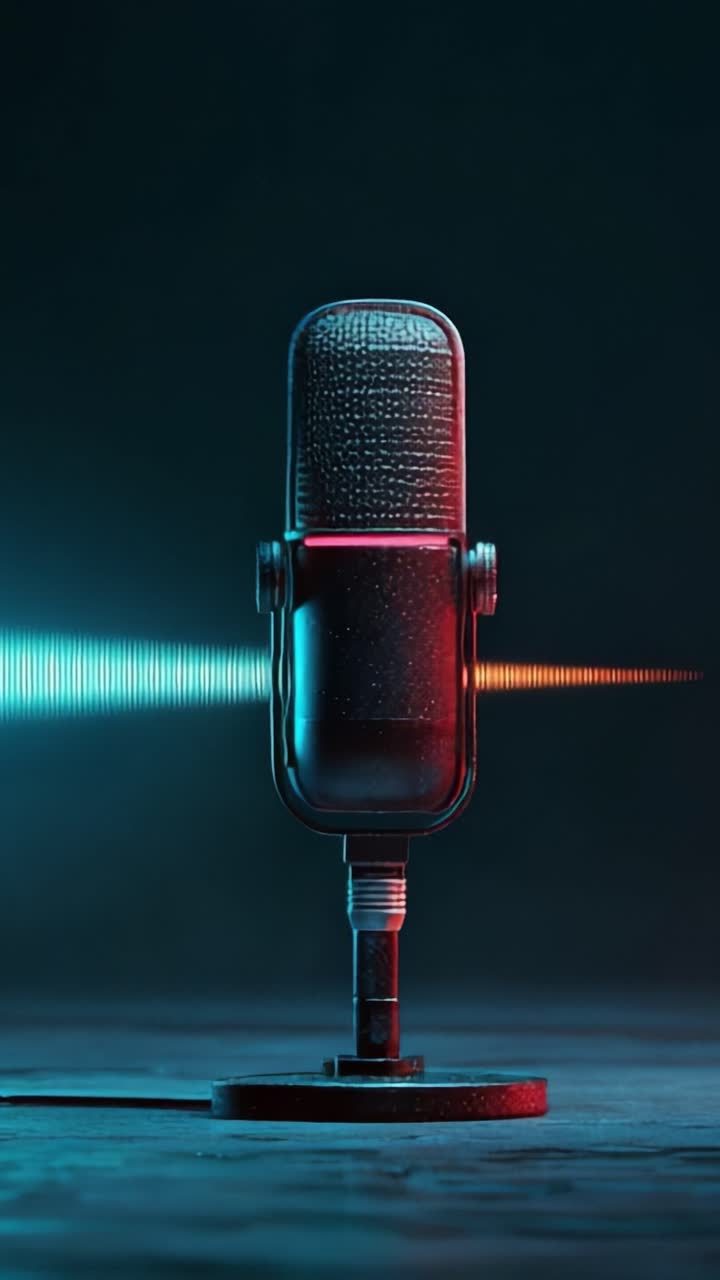 Un microfono professionale che cattura onde sonore in un ambiente elegante e moderno, evidenziando l'arte della produzione audio e la creatività nell'ingegneria del suono