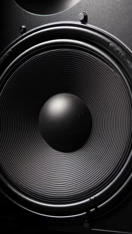 close-up of a black speaker woofer