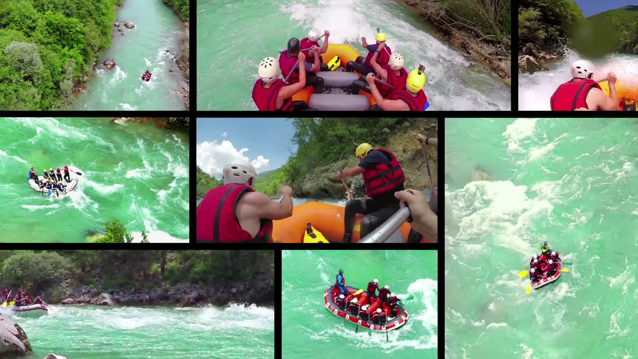 rafting en el río tara en montenegro montaje en collage