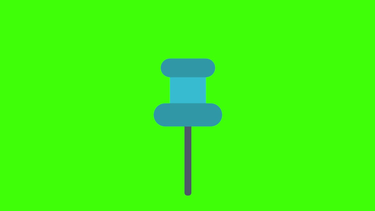 icono de alfiler de empuje azul animado apareciendo en una pantalla verde