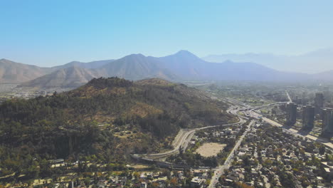 aerial vista of santiago valley and costanera center, chile