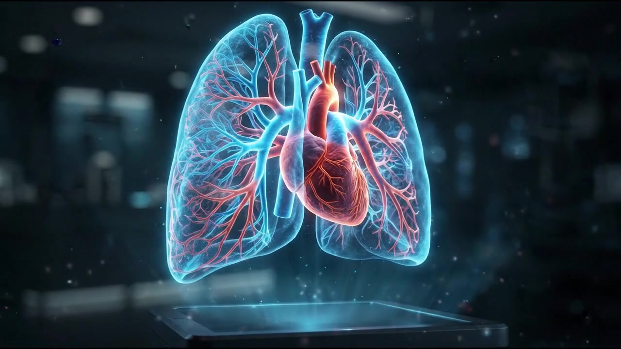 Human lungs bronchial tree airway structure hologram