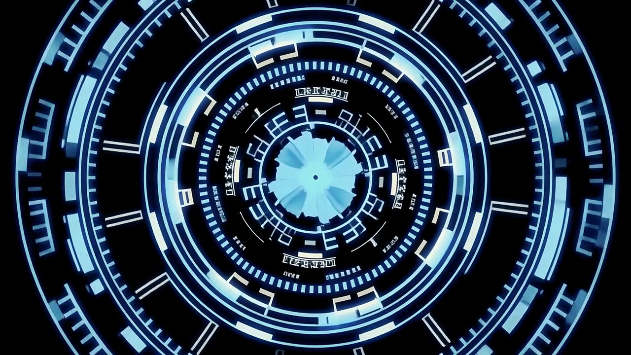 Abstract Futuristic HUD Interface with Rotating Blue Elements