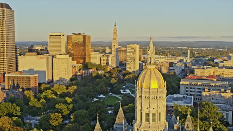 hartford connecticut aerial v8 drone fly around eastlake architectural style state capitol building, capturing details of the exterior facade at sunset - shot with inspire 2, x7 camera - october 2021