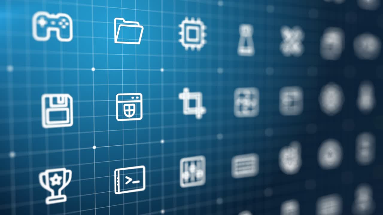 4K Abstract 3d animation. Digital development network background. Cyberspace grid swipe. Futuristic interface, interaction system concept. IT Device, program code, tech data line icon. Seamless loop