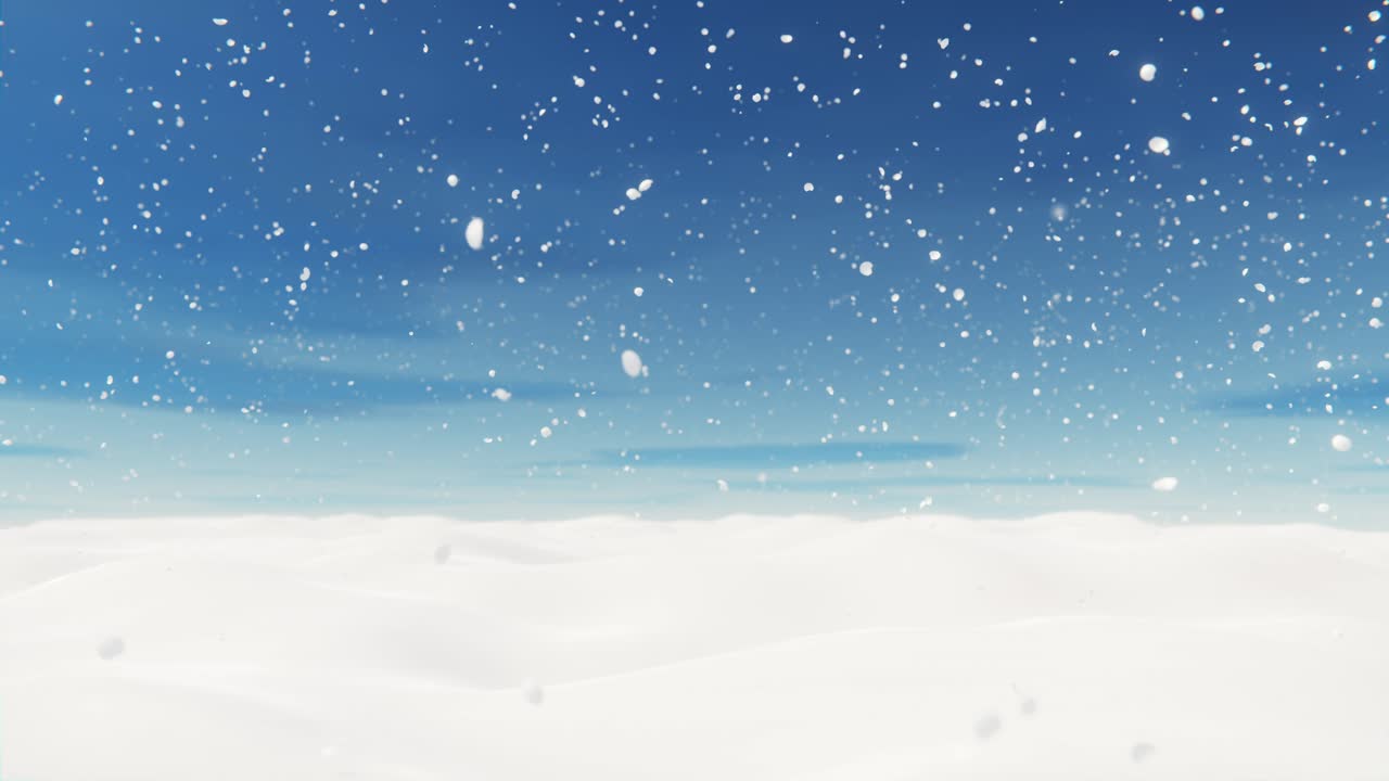 눈이 내리는 동안 눈으로 인 평야와 함께 색의 넓은 풍경. 무한하게 루프 된 애니메이션