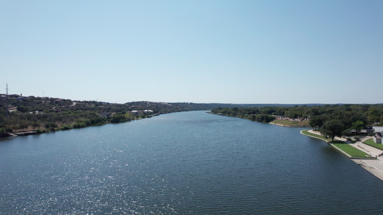 Aerial view of Lake LBJ and the Colorado River in Marble Falls, Texas in the Hill Country