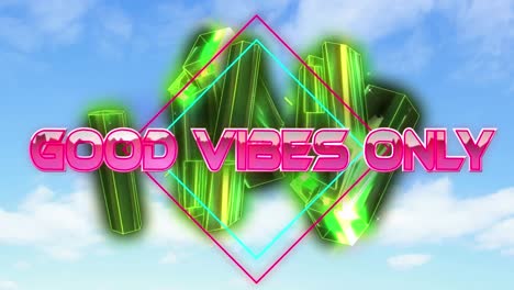 animation of good vibes only in digital abstract space with blocks