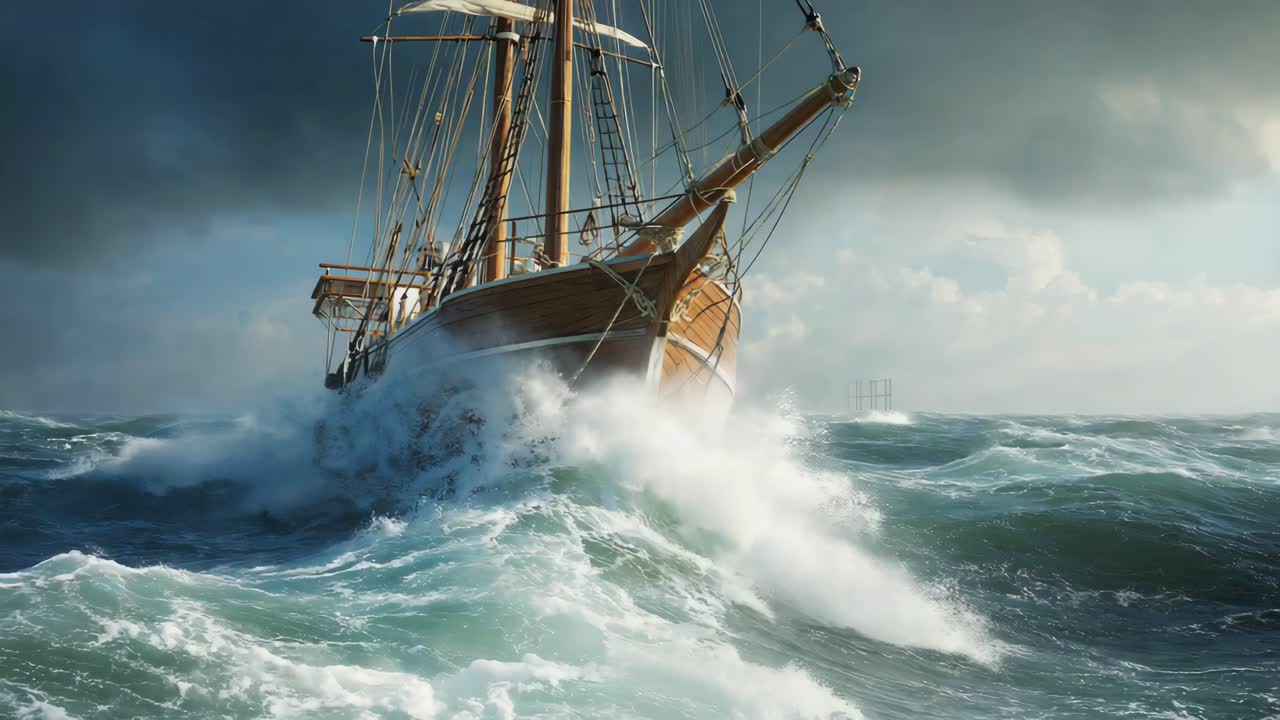 Ship sailing through a stormy sea