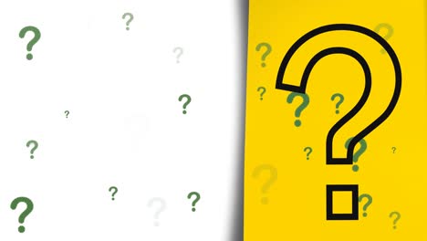 animación de signos de interrogación sobre fondo blanco