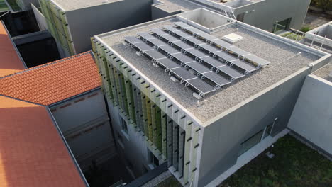 roof of a building with solar panels montpellier aerial shot france