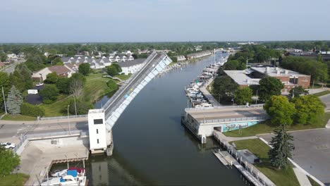 timelapse of a drawbridge over black river in downtown port huron, michigan, usa