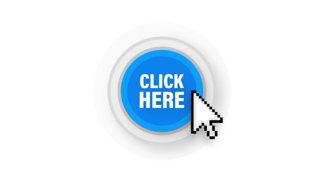 Icon with click here 3D button on white background for web marketing design. Flat deign. Social media element. White background. Motion graphics.