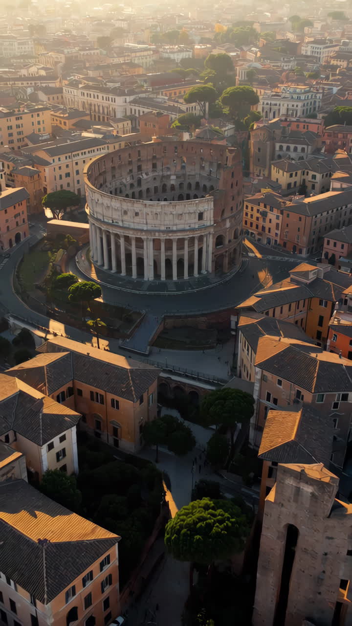 Aerial View of Ancient Rome Cityscape at Sunrise/Sunset