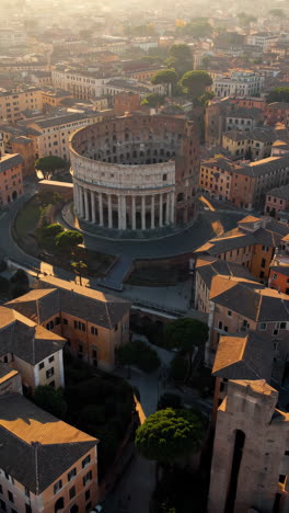 aerial view of ancient rome cityscape at sunrise/sunset
