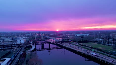 purple sunset over pennsylvania, aerial panorama