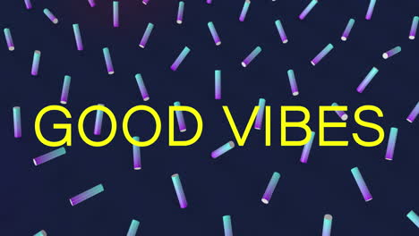 animación de buenas vibraciones texto sobre patrón en fondo negro