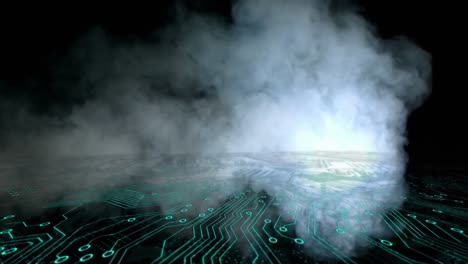 animación de la placa de circuitos del procesador y las nubes
