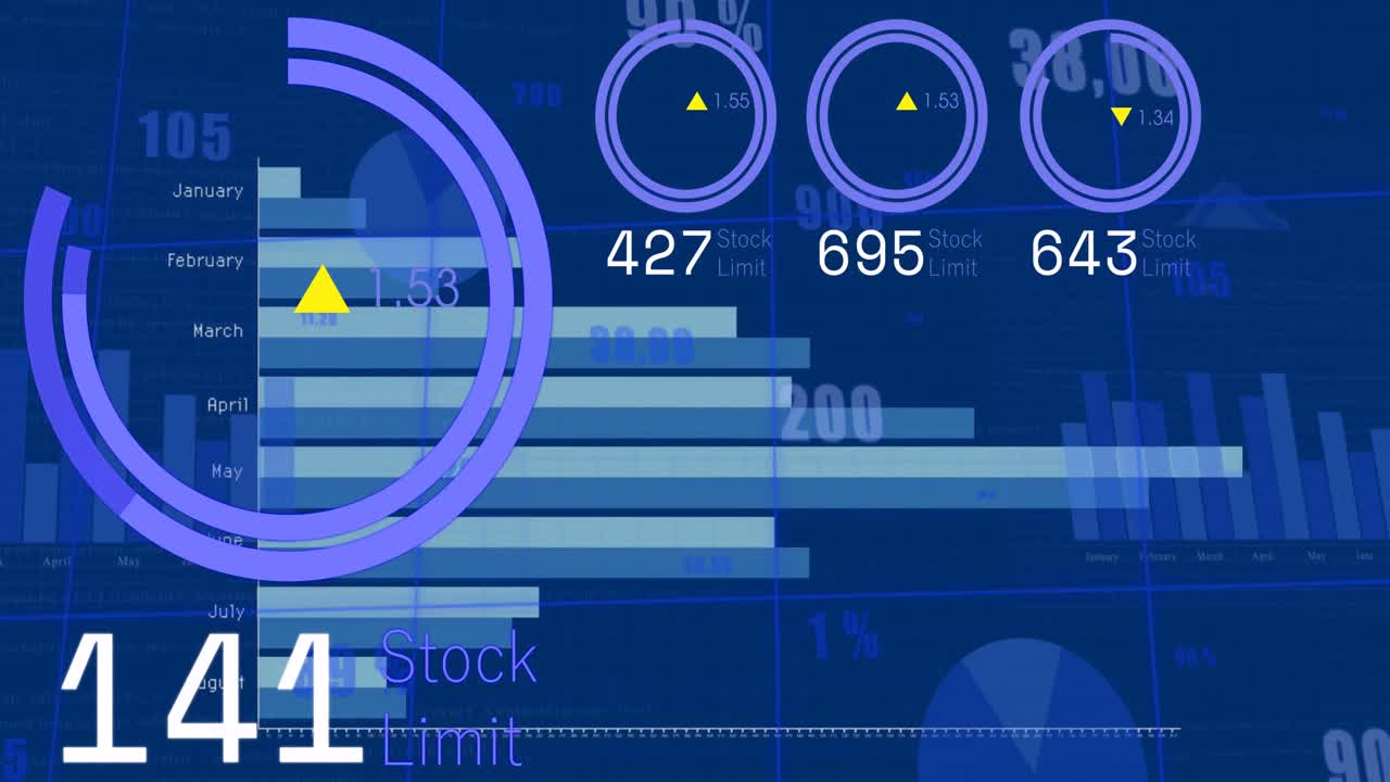 파란색 배경에 대한 그리드 네트워크를 통해 통계 데이터 처리의 애니메이션