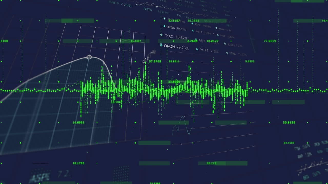 어두운 배경에서 금융 데이터 처리의 애니메이션