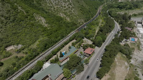 freight transport on the railroad near zahesi-mtskhata-kavtiskhevi-gori road in georgia