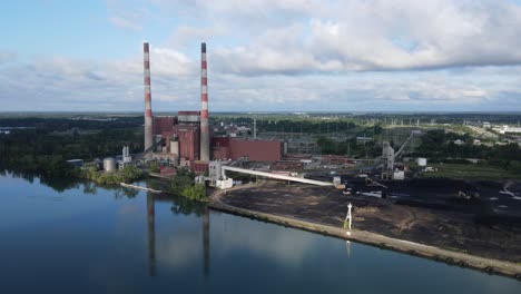 trenton channel coal power plant on the coast of detroit river, michigan, usa