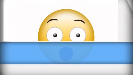 Digital-animation-of-surprised-face-emoji-against-white-and-blue-background