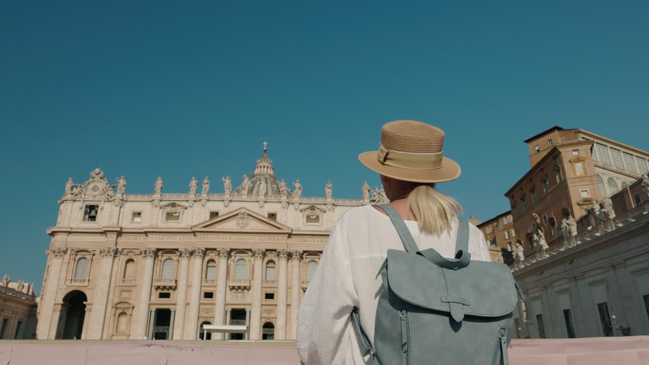 Woman with Backpack Visiting St. Peter's Basilica