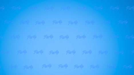 animación del texto de la fiesta sobre puntos de luces sobre fondo azul