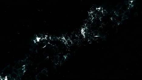rotating nebulus shape of glowing white points and connected lines floating on a black background